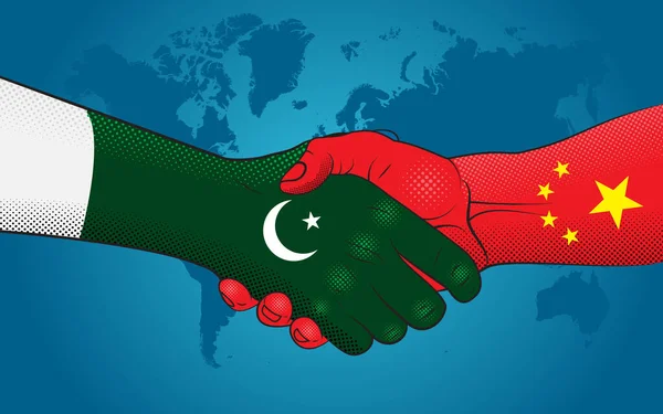 Pakistanisch Chinesische Beziehungen Händedruck Pakistan Und China Gute Wirtschaftsbeziehungen Zwischen — Stockvektor