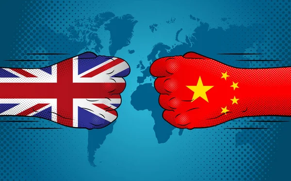 Conflicto Entre Reino Unido China Relaciones Reino Unido China Inglaterra — Vector de stock