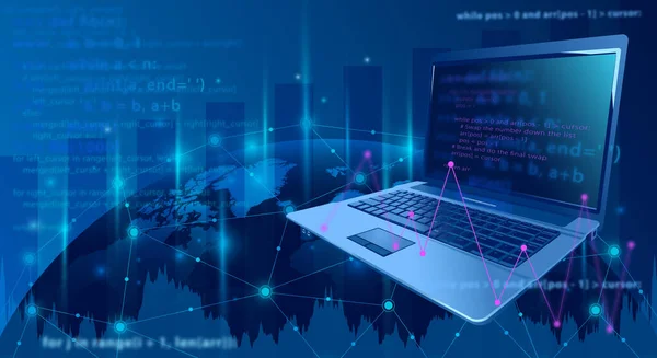 Yazılım geliştiricisi ve Bilgisayar betiğinin kod soyut teknoloji arkaplanı programlanıyor