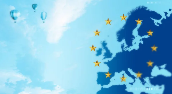 欧洲联盟旗帜和欧洲背景地图 Eu标志 复制空间 — 图库照片