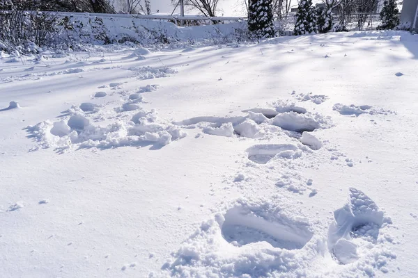 Voetafdruk Handen Sneeuw Voor Textuur Achtergrond — Stockfoto