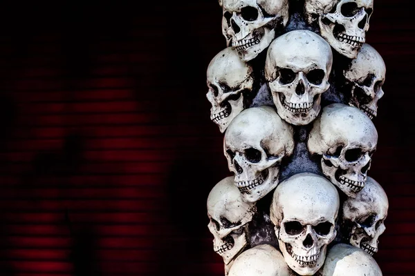 Gloomy Skulls Dark Background Skulls Stand Top Each Other — Stock Photo, Image