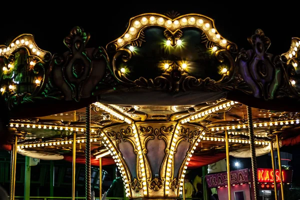 Magnifique Manège Dans Parc Attractions Carrousel Lumières Nuit — Photo