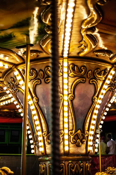 Magnifique Manège Dans Parc Attractions Carrousel Lumières Nuit — Photo