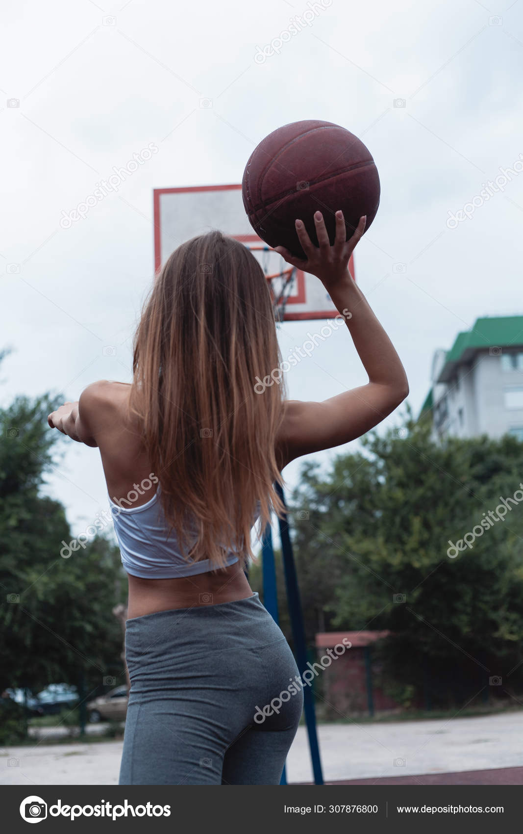 Girl Basketball Court Ball Sportswear Dressed Leggings Top Stock Photo by  ©tigran.gasparyan.m 307876800