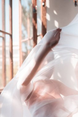 Stüdyoda poz veren güzel sarışın manken. Narin tarzı kadınsı.