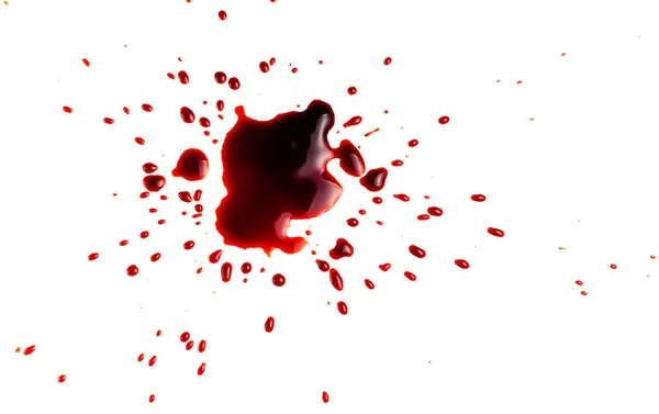 Blut Auf Weißem Hintergrund Tropfen Und Blutspritzer Auf Weißem Hintergrund — Stockfoto