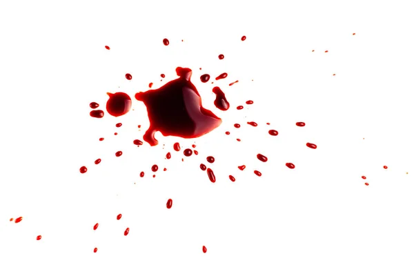 Blood on a white background. Drops and splashes of blood on a white background.