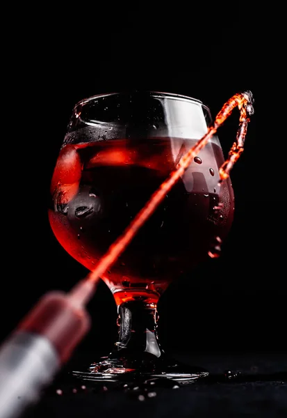 Bloody Alcoholic Cocktail Syringe — Stock Photo, Image