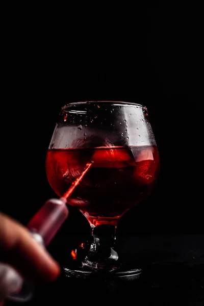 Bloody Alcoholic Cocktail Syringe — Stock Photo, Image