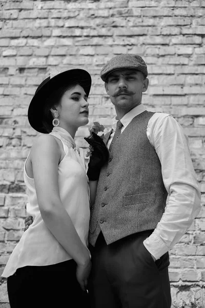 Porträt Eines Schönen Paares Vintage Stil Retro Stil Klassische Kleidung — Stockfoto