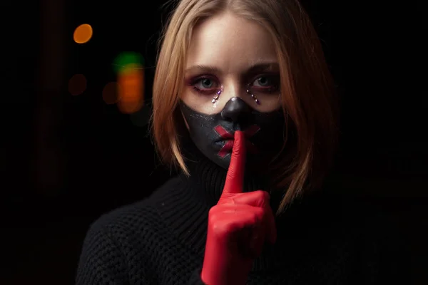 Máscara Maquiagem Retrato Uma Menina Honra Das Férias Halloween Dia — Fotografia de Stock