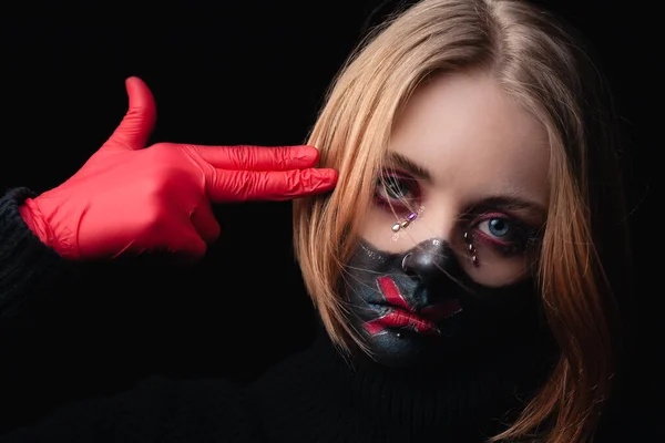 Makeup Mask Porträtt Flicka För Att Hedra Högtiden Halloween Och — Stockfoto