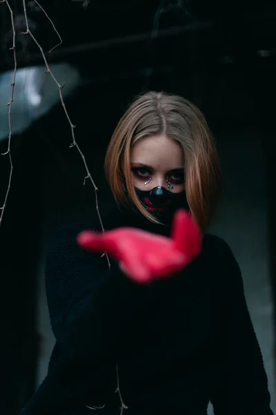 Makeup Mask Porträtt Flicka För Att Hedra Högtiden Halloween Och — Stockfoto