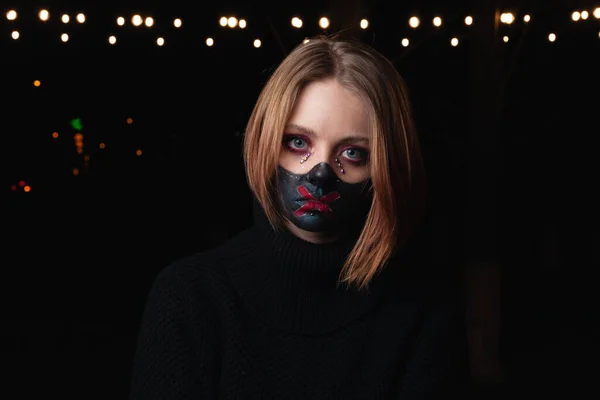 Schminkmaske Porträt Eines Mädchens Ehren Der Feiertage Von Halloween Und — Stockfoto