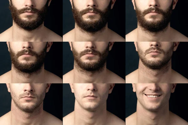 Beard Shave Male Chin Close Beard Bristles Smooth Billed Collage — Stock Photo, Image