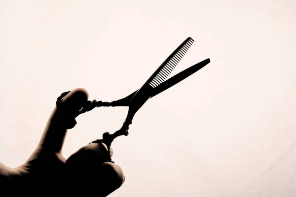 Scissors Hand Hairdresser Silhouette Light Background — Stock Photo, Image