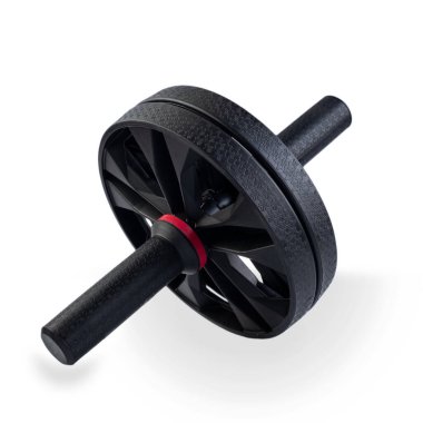 Ab Roller beyaz arkaplanda izole edildi. Siyah plastikten çift Ab Roller. Abs Out Spor Salonu Spor Tekerleği Çekirdek Eğitim Tekerlekleri. Katlanabilir fitness eğitmeni.