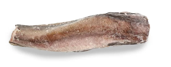 Ikan Hake Beku Terisolasi Pada Latar Belakang Putih Tampilan Atas — Stok Foto