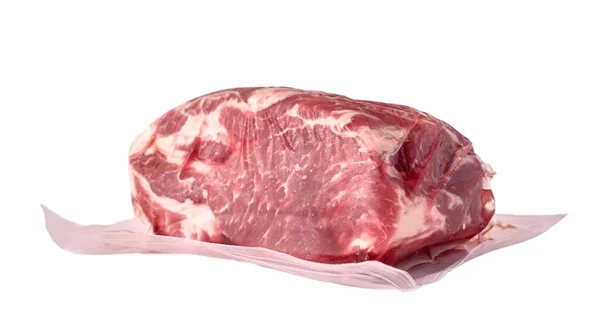 Viande Crue Porc Frais Emballé Sous Vide Dans Polythène Isolé — Photo