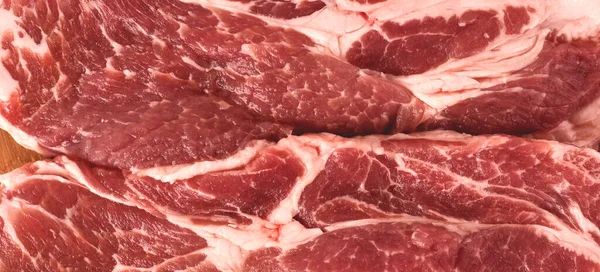 Tekstura Mięsa Wzorem Tłuszczu Świeże Surowe Mięso Plasterkach — Zdjęcie stockowe