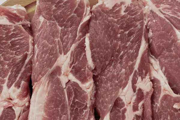 Tekstura Mięsa Wzorem Tłuszczu Świeże Surowe Mięso Plasterkach — Zdjęcie stockowe