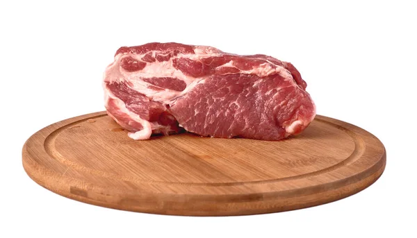 Hela Bit Rått Färskt Fläskkött Isolerat Vit Bakgrund Enkel Sammansättning — Stockfoto