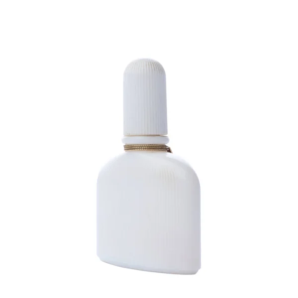 Frasco Perfume Branco Isolado Sobre Fundo Branco — Fotografia de Stock