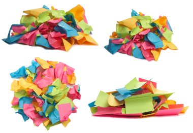 Beyaza izole edilmiş renkli çıkartmalar kullanılmış. Üst ve yan görünüm. Kırtasiye boyalı yapışkan notlar. Tasarım için farklı bir resim ayarla.