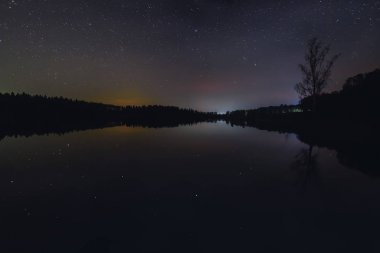 star lake sky forest reflection