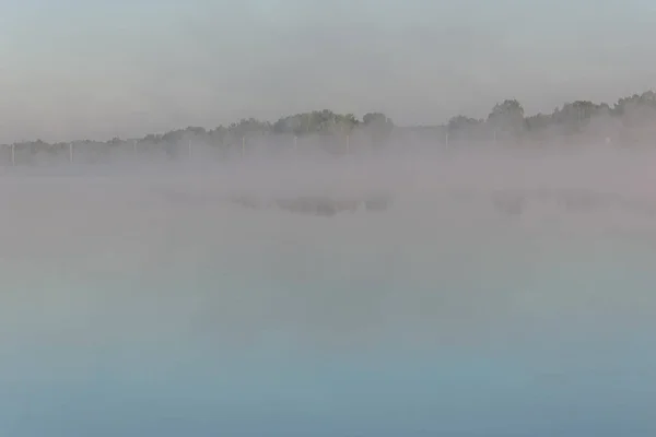 See Morgendämmerung Nebel Bäume Reflexion — Stockfoto