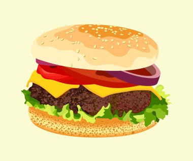 Hamburger hamburgerler, pirzolalar, domatesler, soğanlar, marul ve c