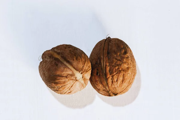 Walnuts White Background Top View Whole Nuts Shell — Stock Photo, Image