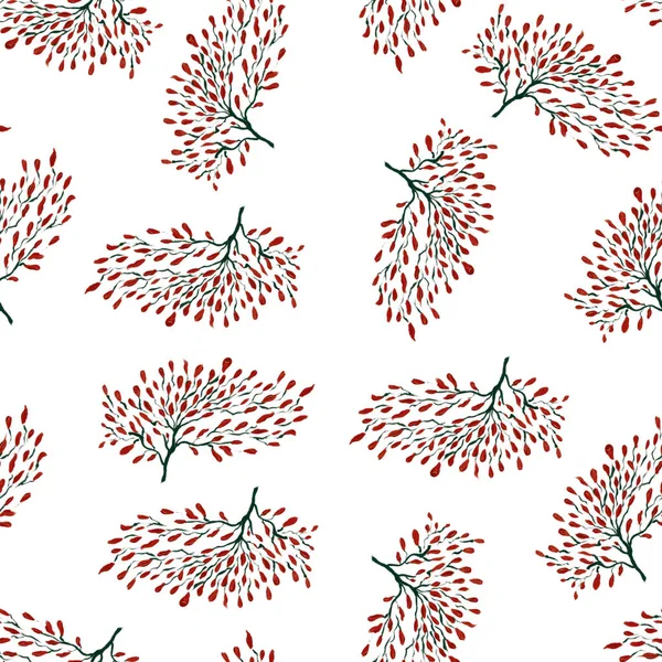 Ακουαρέλα Ζωγραφική Των Κόκκινων Φύλλων Δέντρο Απομονωμένο Μοτίβο — Φωτογραφία Αρχείου