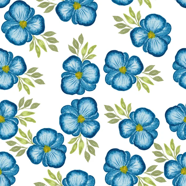青いパンジーの花のセット 水彩の花のシームレスな繰り返しパターン 白で隔離された花のパターン — ストック写真