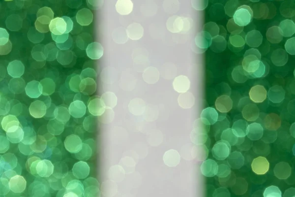 green white green abstract patriotic background with bokeh, christmas backdrop with defocused glitter effect and copy space for text, festive template for invitation and party event