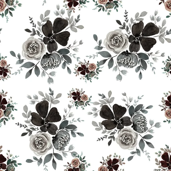 水色无缝图案 花束排列 花朵组合 白色背景隔离 — 图库照片