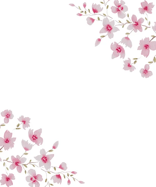 Akvarell Cseresznyevirág Virág Keret Meghívó Virágos Születésnapi Kártya Sakura Virág — Stock Fotó