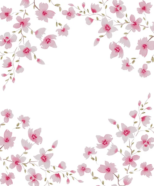 Frame Met Roze Bloemen Aquarel Kersenbloesem Decoratief Frame — Stockfoto