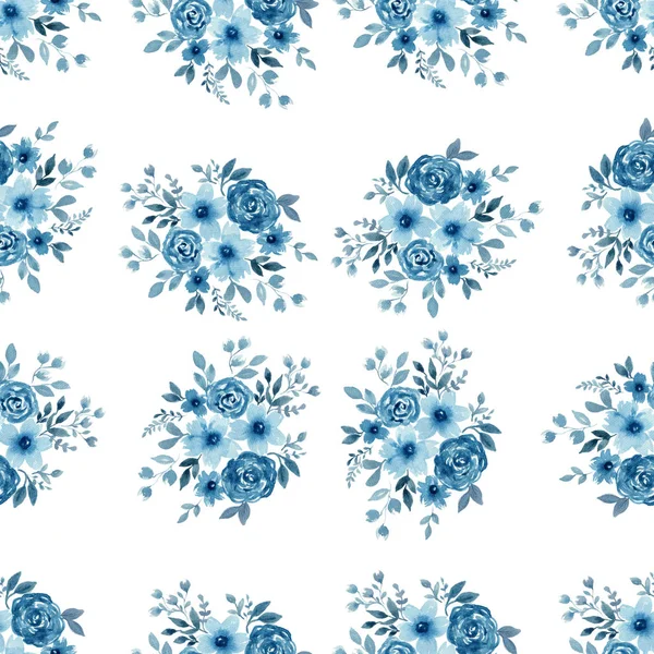 Μονόχρωμο Μπλε Λουλούδι Μπουκέτο Χωρίς Ραφή Μοτίβο Απομονώνονται Λευκό Χειμώνα — Φωτογραφία Αρχείου