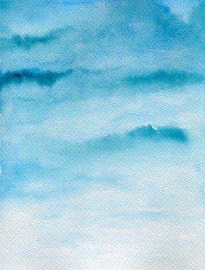 mavi gradyan suluboya arkaplan, soyut gökyüzü veya grunge desenli suluboya resimli okyanus