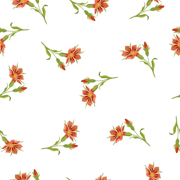 Vintage Red Flower Seamless Background Rustic Floral Illustration Wrapping Fabric — Stok Foto