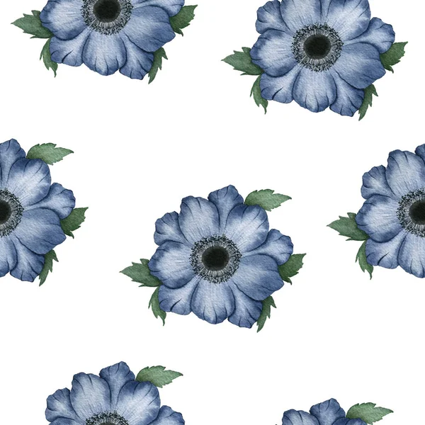 Marineblaue Anemonenblüten Nahtloses Muster Retro Blumenmuster Für Hintergründe Verpackung Oder — Stockfoto