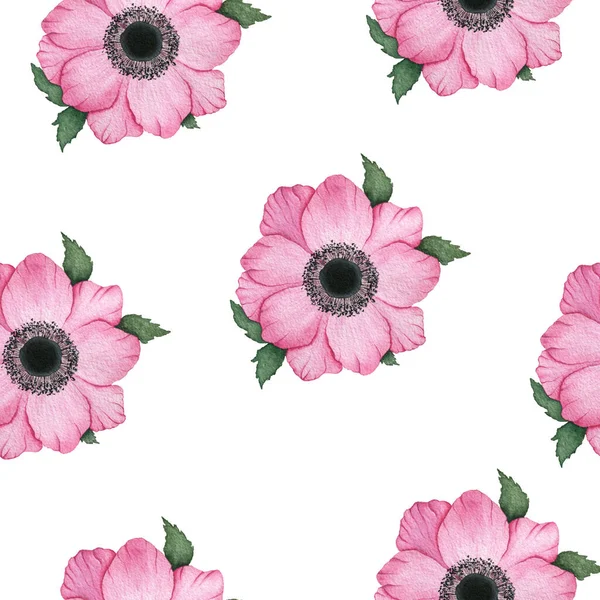 Pink Anemone Flowers Seamless Background Retro Floral Design Backgrounds Wrapping — Stock Photo, Image