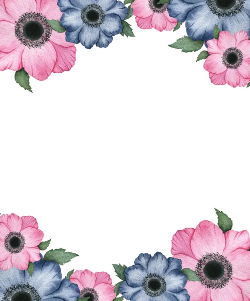 結婚式の招待状 母の日 バレンタインのお祝い 記念日 ピンクとネイビーブルーのイソギンチャクの花と水彩植物イラストのためのヴィンテージの花カードデザイン — ストック写真