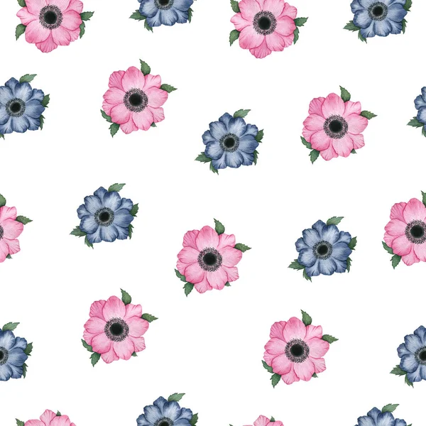 Vintage Floreale Senza Soluzione Continuità Con Rosa Blu Navy Fiori — Foto Stock