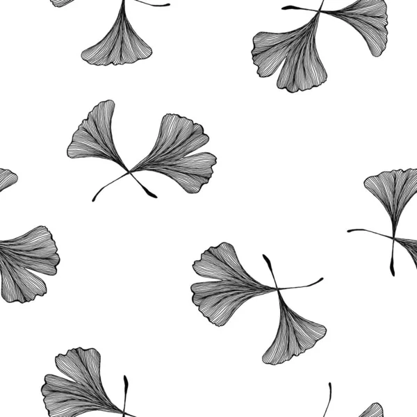 Antika ginkgo biloba dikişsiz desen, el çizimi resim çizimi ginkgo yapraklı ambalaj, duvar kağıdı veya kumaş, ginkgo tekstil tasarımı