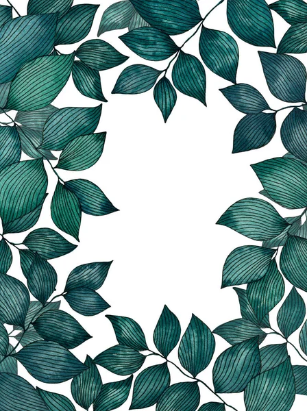 Fundo Quadro Folha Verde Tropical Ilustração Botânica Desenhada Mão Com — Fotografia de Stock