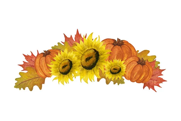 Farbenfroher Herbst Und Erntedank Blumenschmuck Aquarell Herbst Illustration Mit Sonnenblume — Stockfoto