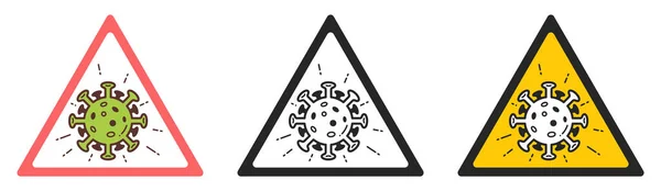 Pandemik Coronavirus Simgesi Bilgileri. Üçgen İşareti, Dikkat Dikkat, COVID 19. Dünya Salgın Tıbbi Konsepti. Vektör İllüstrasyonu.